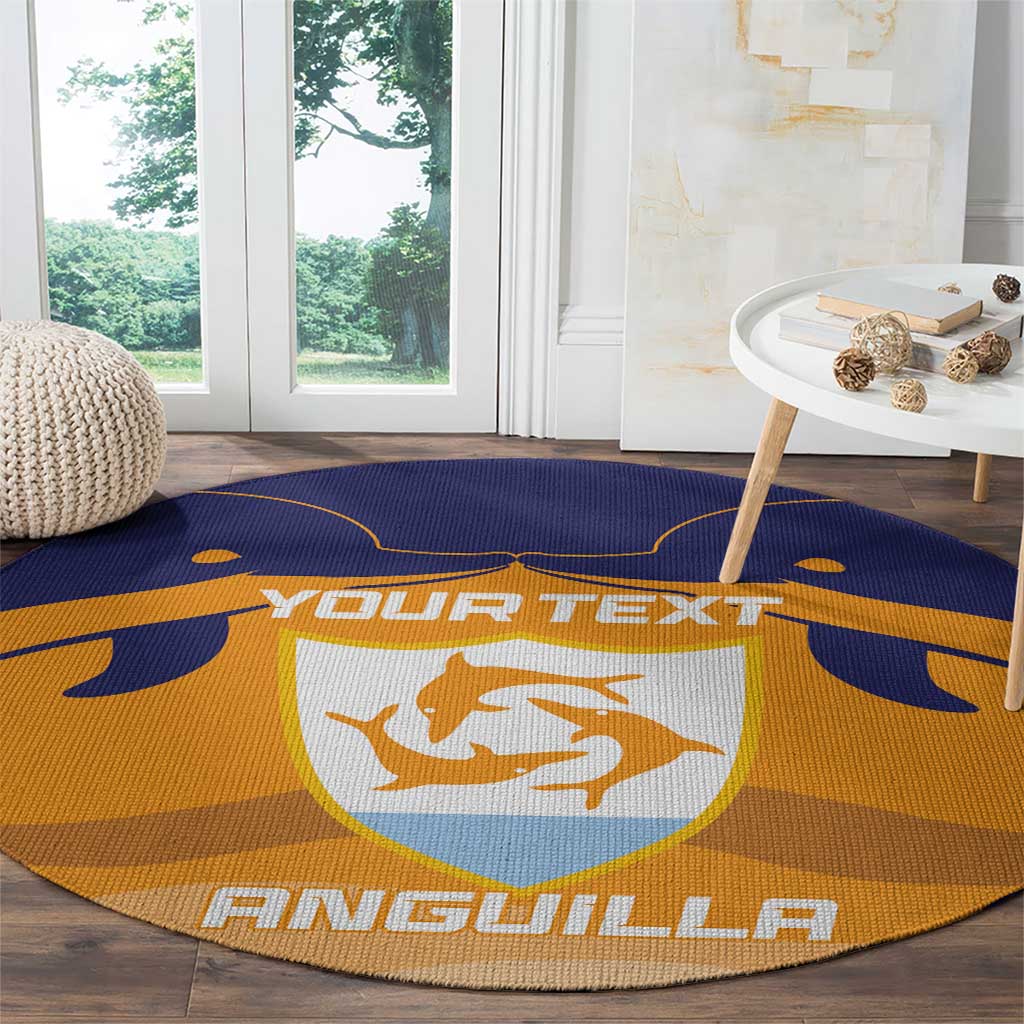 Custom Anguilla Football Round Carpet Dolphins Coat Of Arms Style