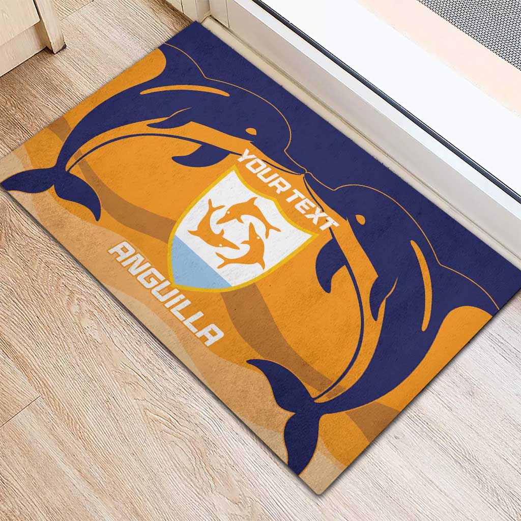 Custom Anguilla Football Rubber Doormat Dolphins Coat Of Arms Style