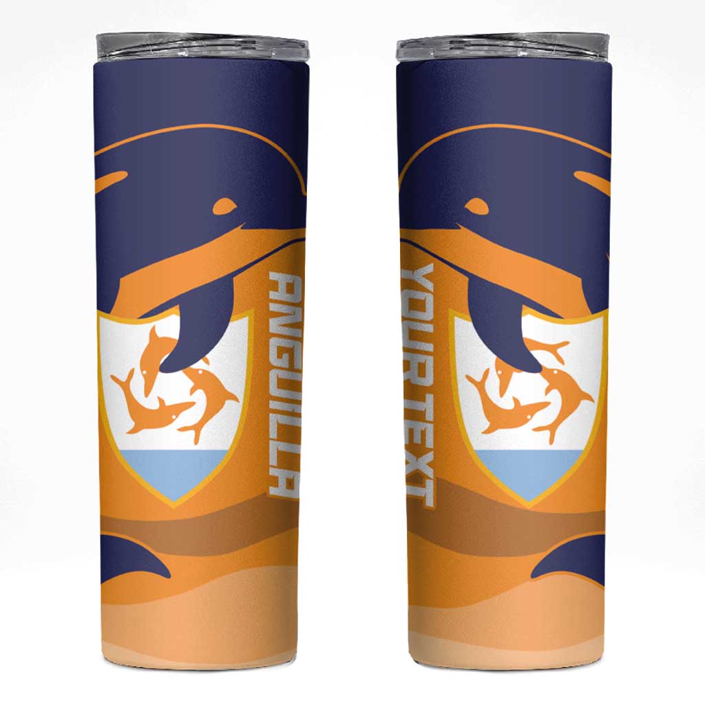 Custom Anguilla Football Skinny Tumbler Dolphins Coat Of Arms Style
