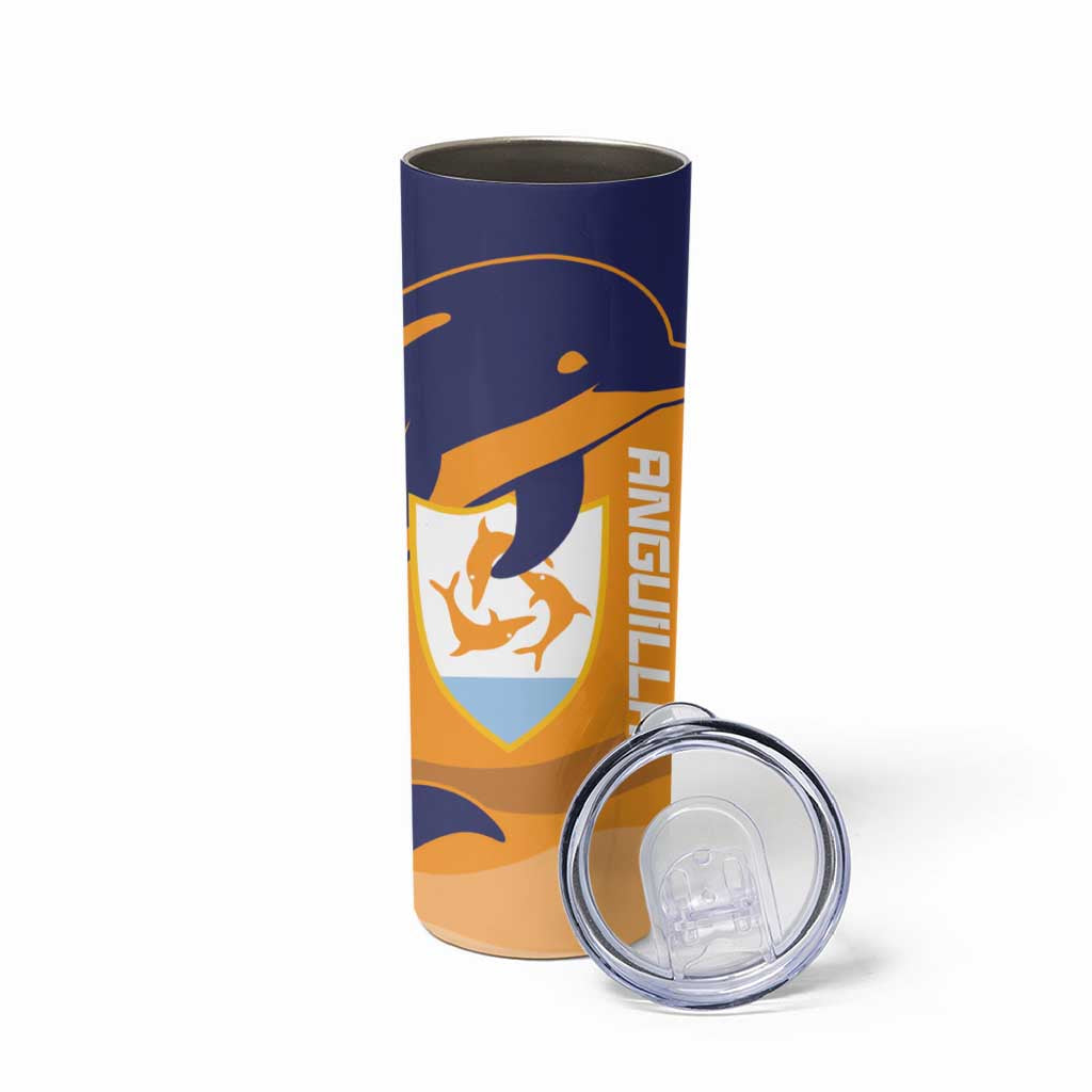 Custom Anguilla Football Skinny Tumbler Dolphins Coat Of Arms Style