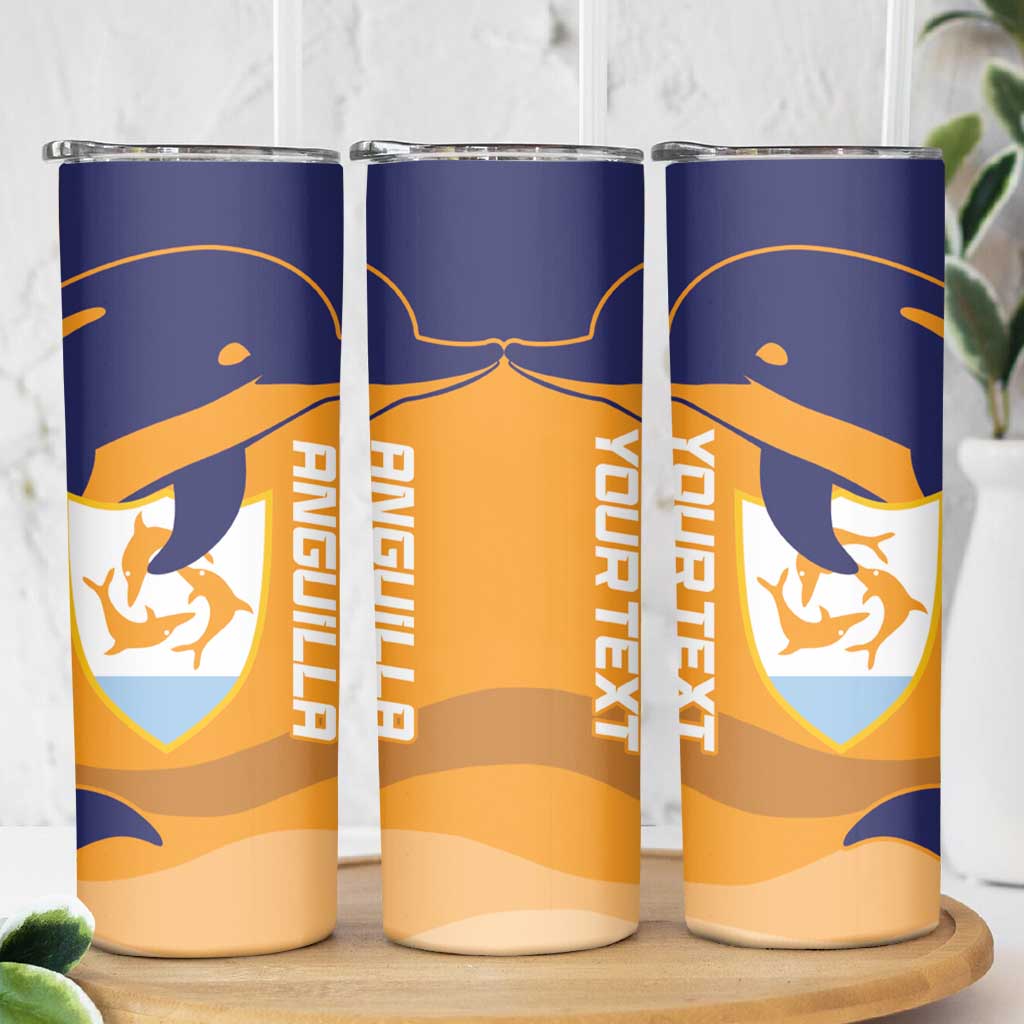 Custom Anguilla Football Skinny Tumbler Dolphins Coat Of Arms Style