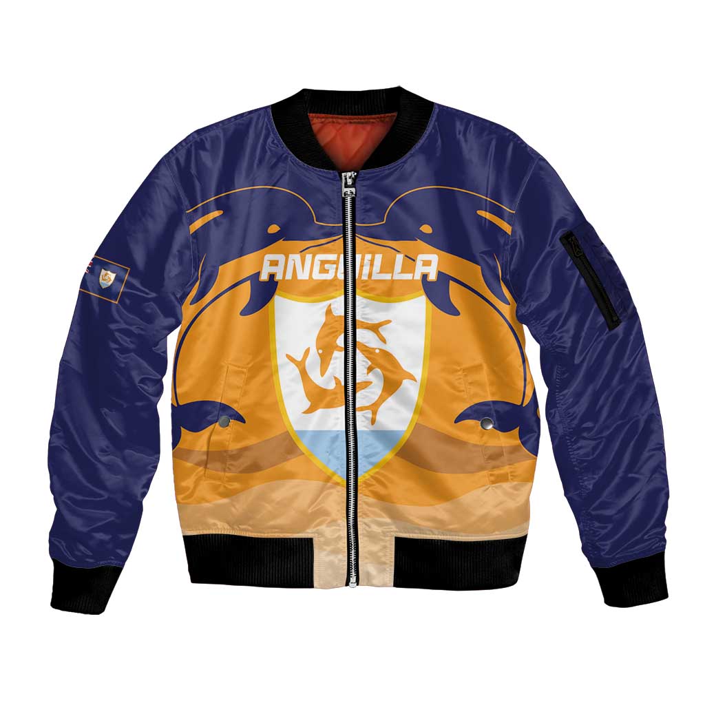 Custom Anguilla Football Sleeve Zip Bomber Jacket Dolphins Coat Of Arms Style