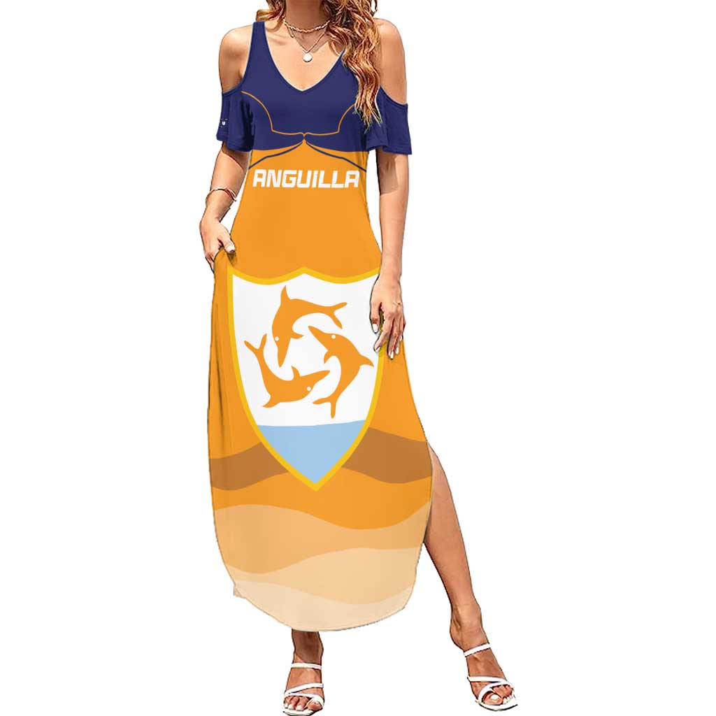 Custom Anguilla Football Summer Maxi Dress Dolphins Coat Of Arms Style