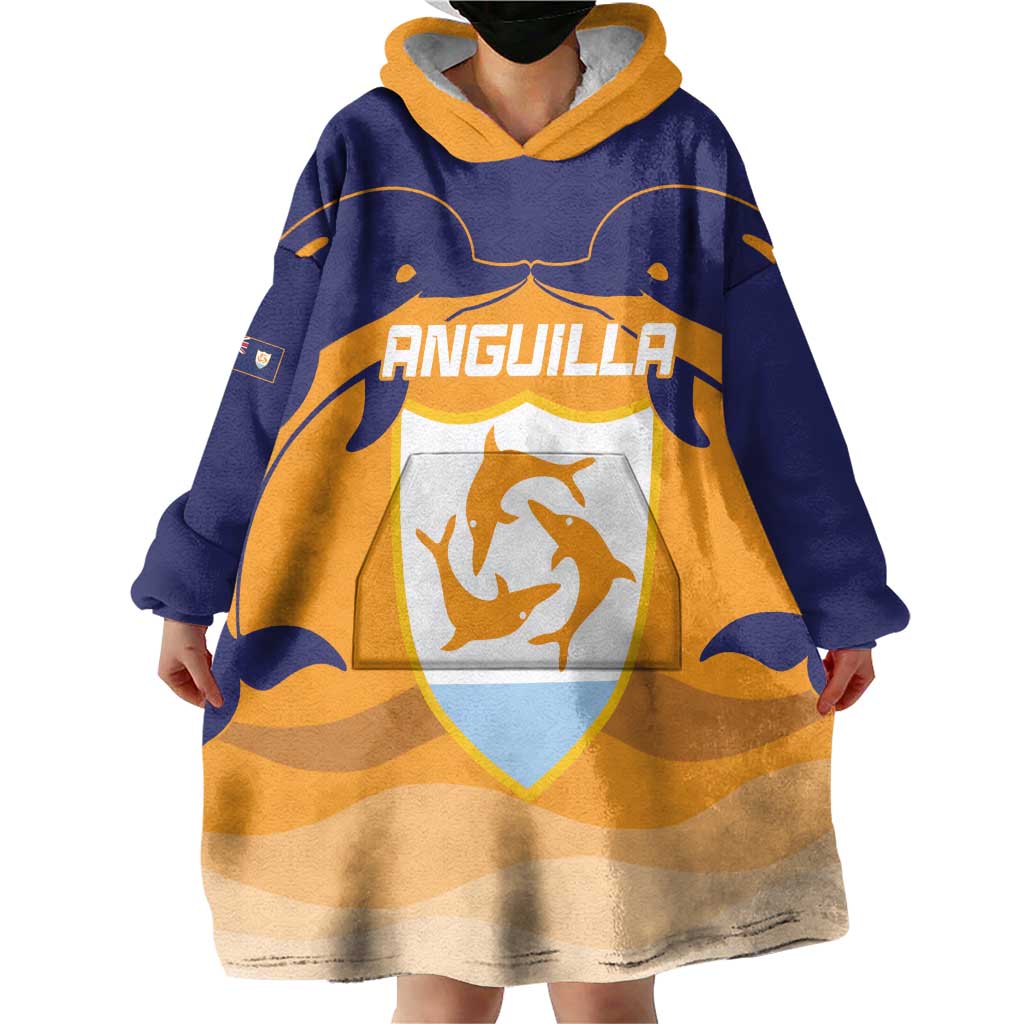 Custom Anguilla Football Wearable Blanket Hoodie Dolphins Coat Of Arms Style