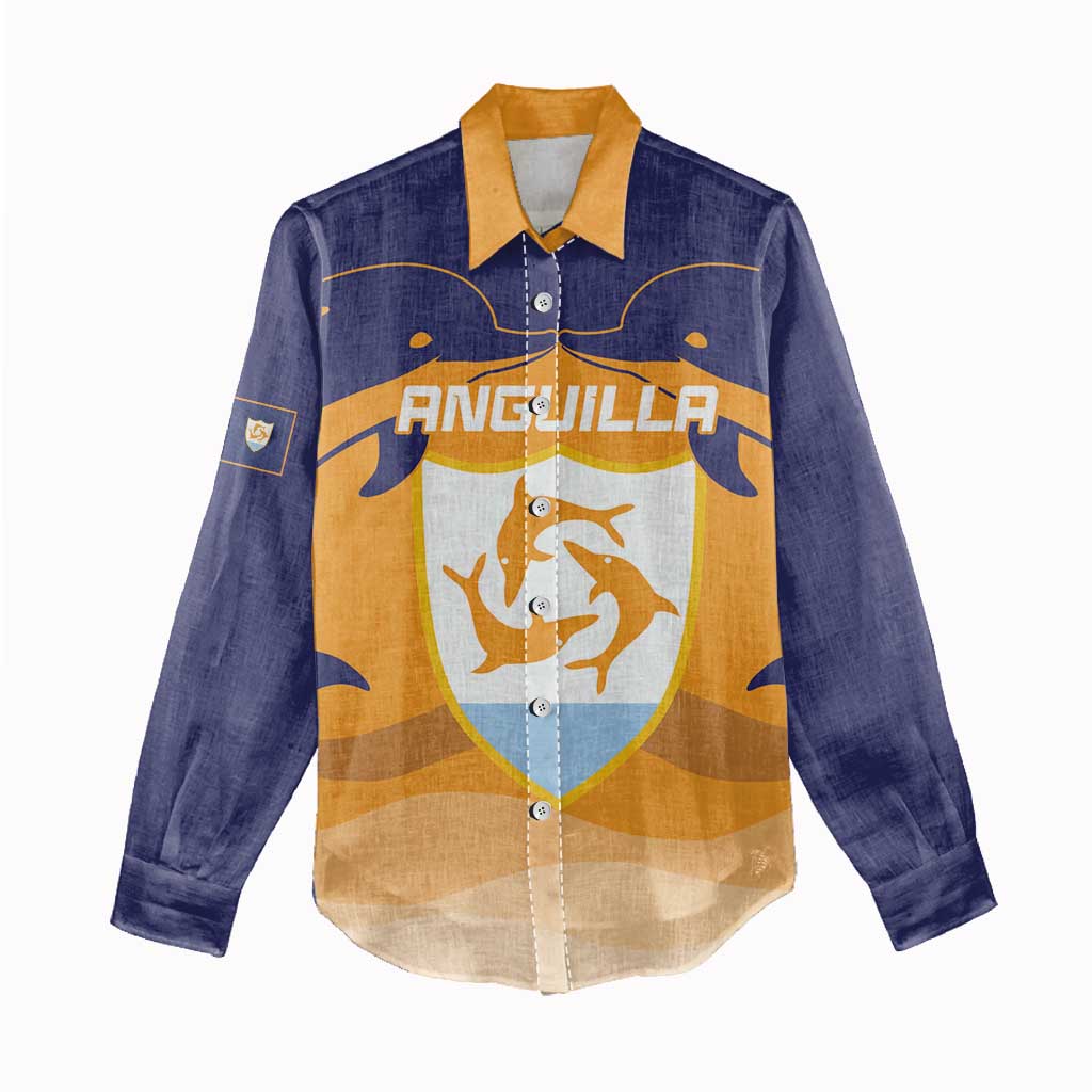 Custom Anguilla Football Women Casual Shirt Dolphins Coat Of Arms Style