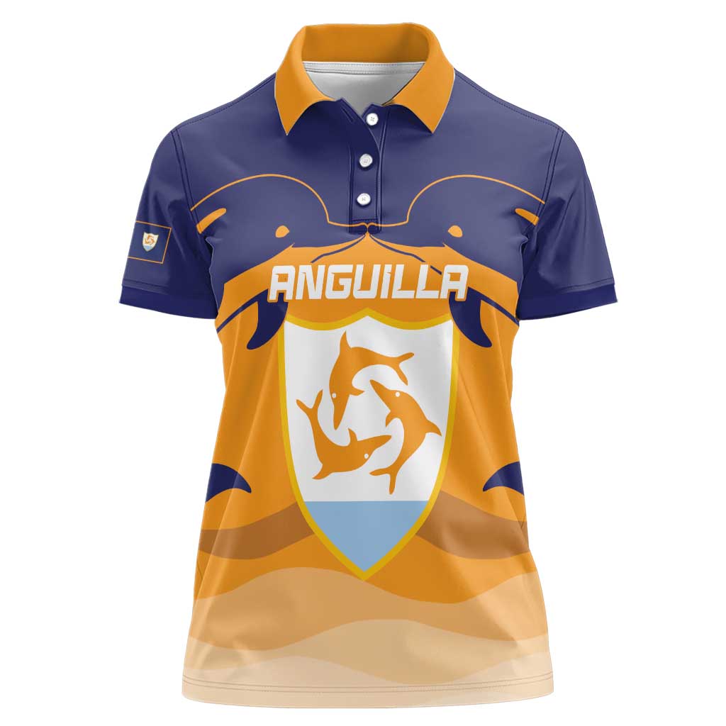 Custom Anguilla Football Women Polo Shirt Dolphins Coat Of Arms Style