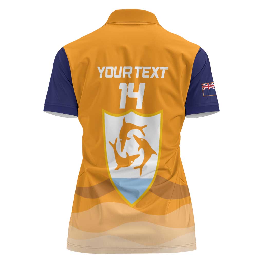 Custom Anguilla Football Women Polo Shirt Dolphins Coat Of Arms Style