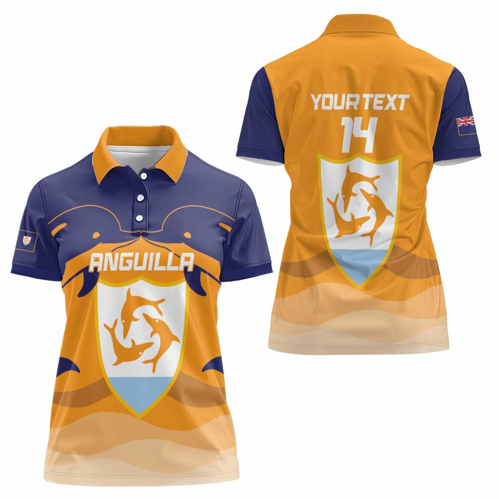 Custom Anguilla Football Women Polo Shirt Dolphins Coat Of Arms Style