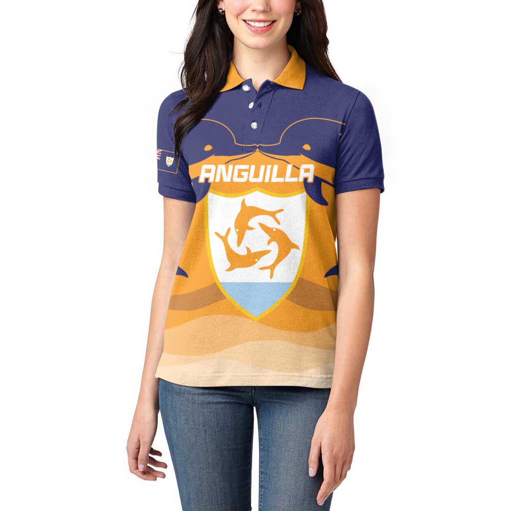 Custom Anguilla Football Women Polo Shirt Dolphins Coat Of Arms Style
