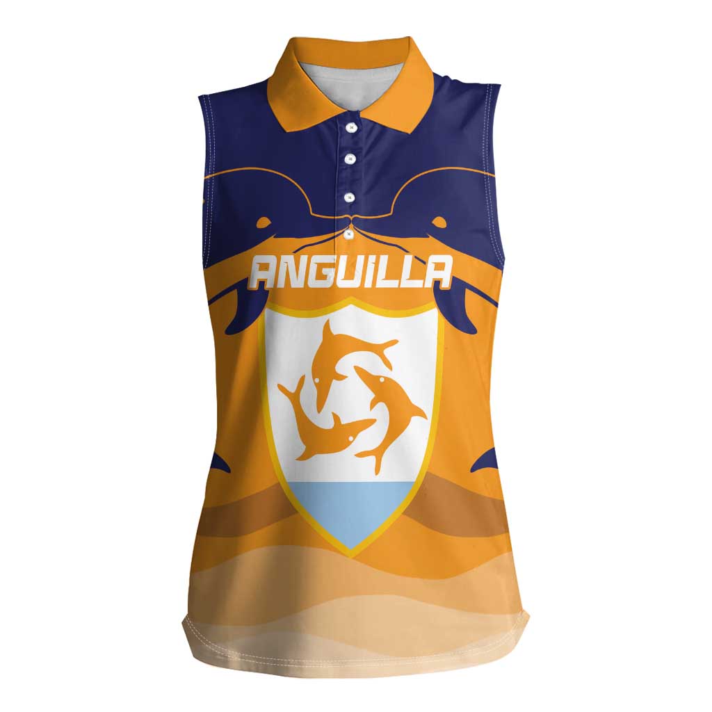 Custom Anguilla Football Women Sleeveless Polo Shirt Dolphins Coat Of Arms Style