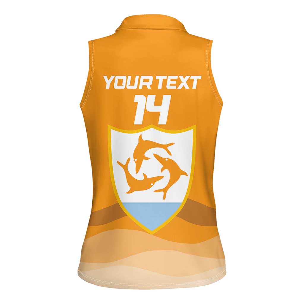Custom Anguilla Football Women Sleeveless Polo Shirt Dolphins Coat Of Arms Style