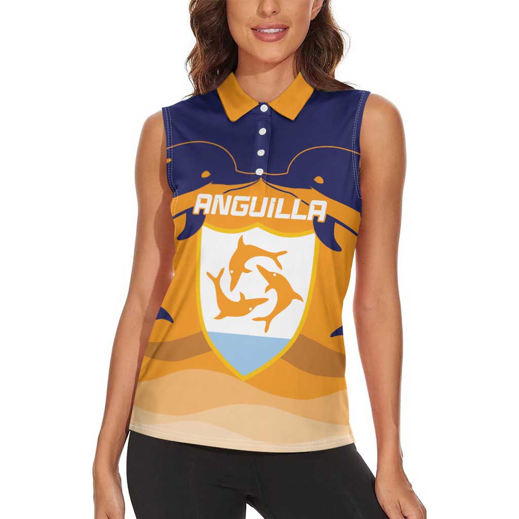 Custom Anguilla Football Women Sleeveless Polo Shirt Dolphins Coat Of Arms Style