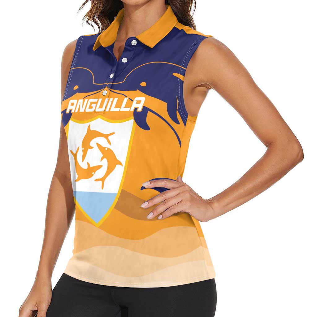 Custom Anguilla Football Women Sleeveless Polo Shirt Dolphins Coat Of Arms Style