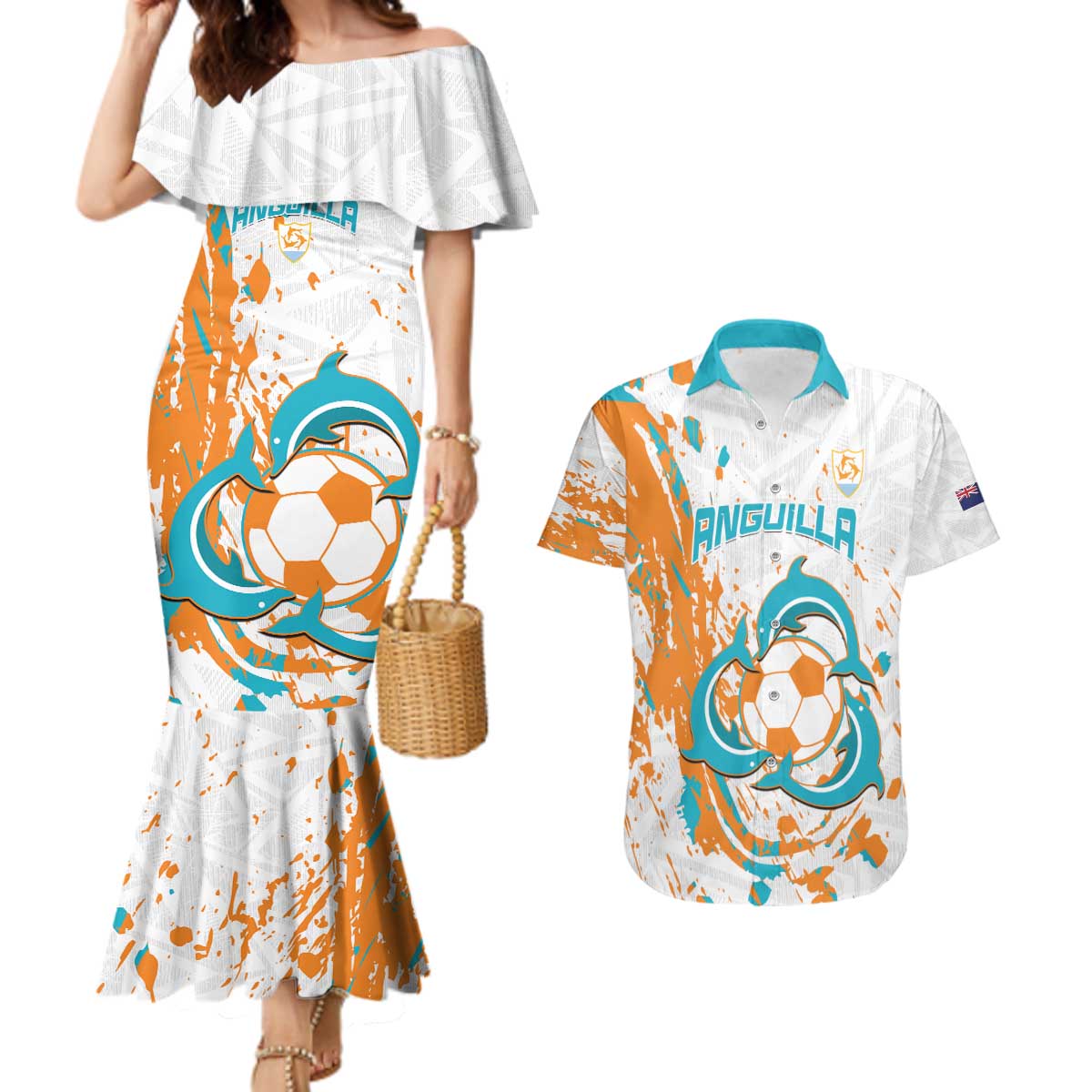 Custom Anguilla Football Couples Matching Mermaid Dress and Hawaiian Shirt Go Champions Grunge Style