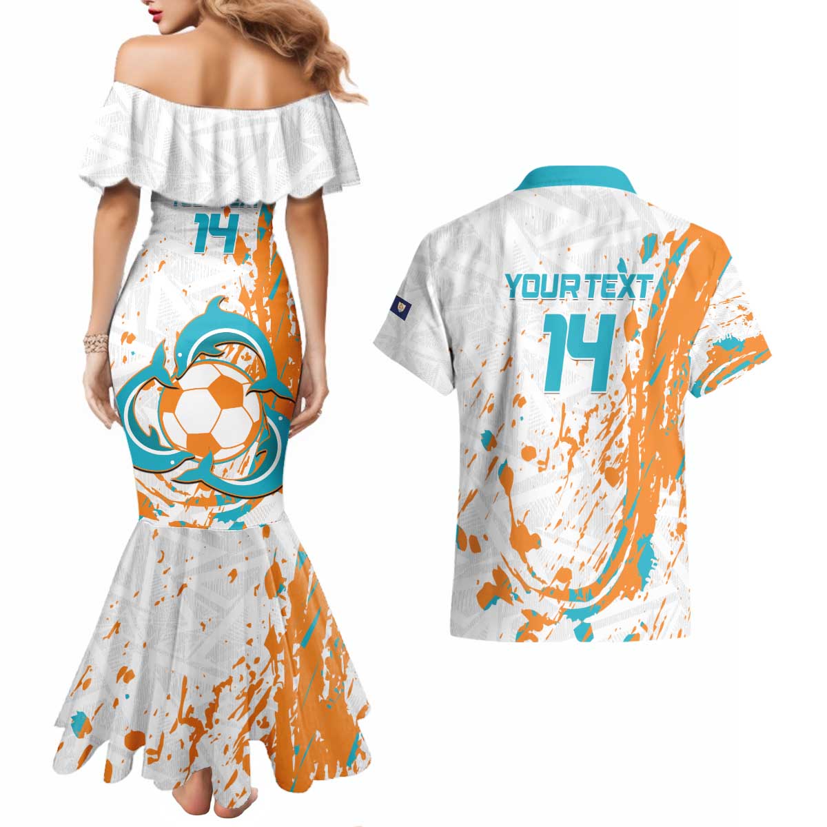 Custom Anguilla Football Couples Matching Mermaid Dress and Hawaiian Shirt Go Champions Grunge Style