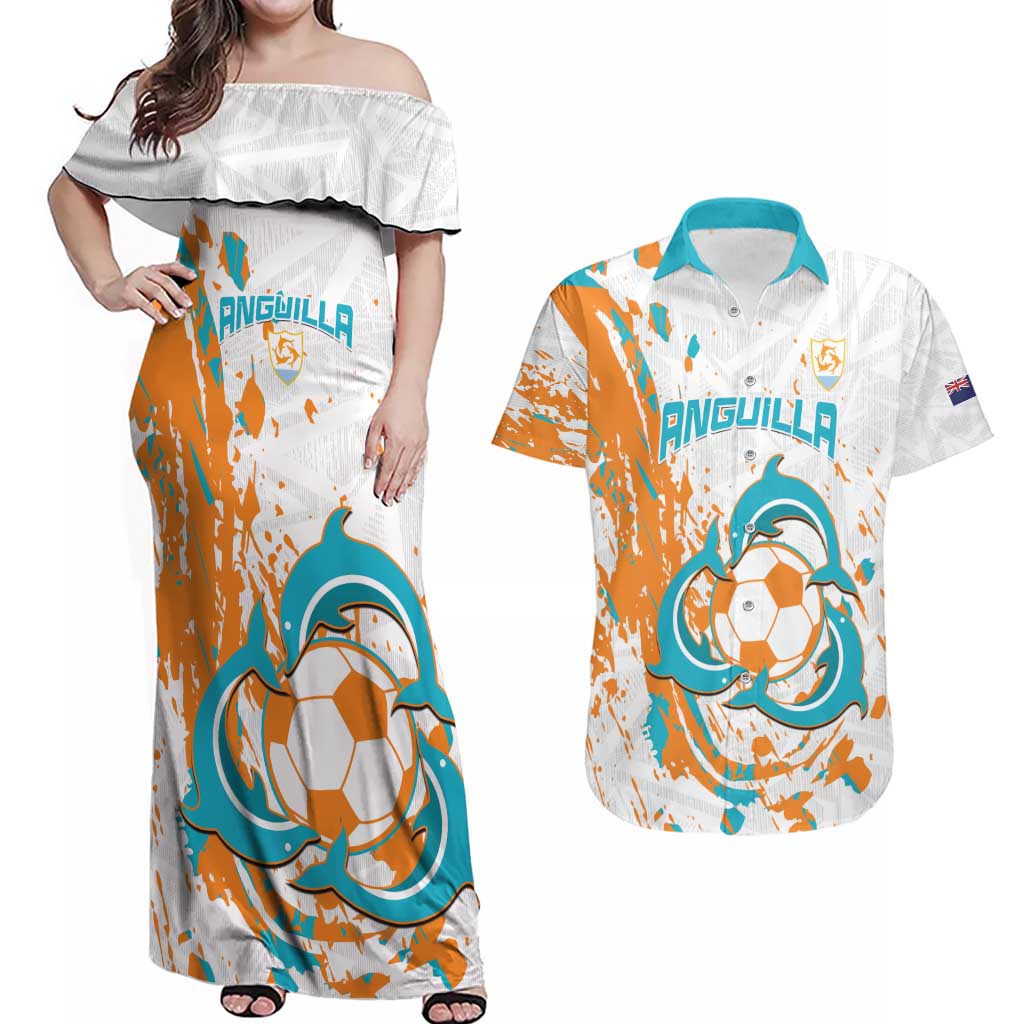 Custom Anguilla Football Couples Matching Off Shoulder Maxi Dress and Hawaiian Shirt Go Champions Grunge Style