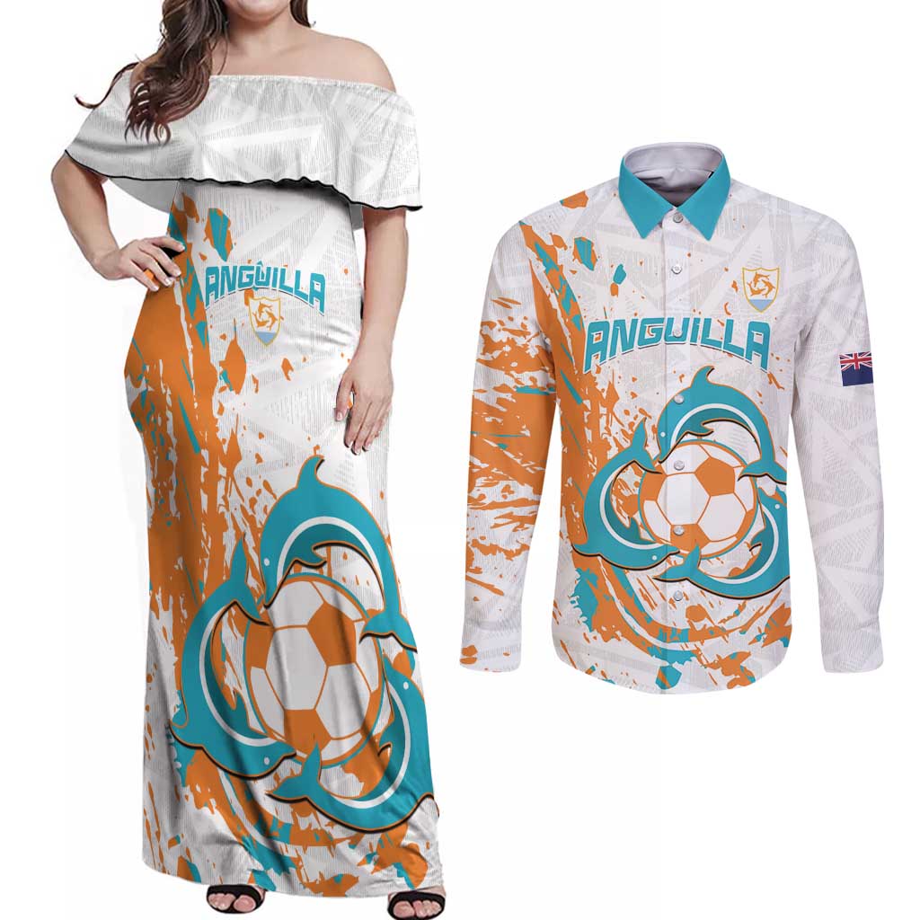 Custom Anguilla Football Couples Matching Off Shoulder Maxi Dress and Long Sleeve Button Shirt Go Champions Grunge Style