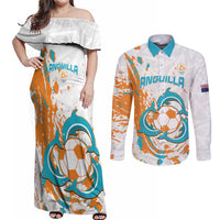 Custom Anguilla Football Couples Matching Off Shoulder Maxi Dress and Long Sleeve Button Shirt Go Champions Grunge Style