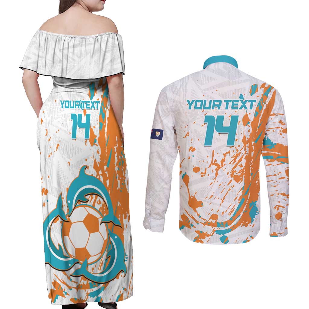 Custom Anguilla Football Couples Matching Off Shoulder Maxi Dress and Long Sleeve Button Shirt Go Champions Grunge Style