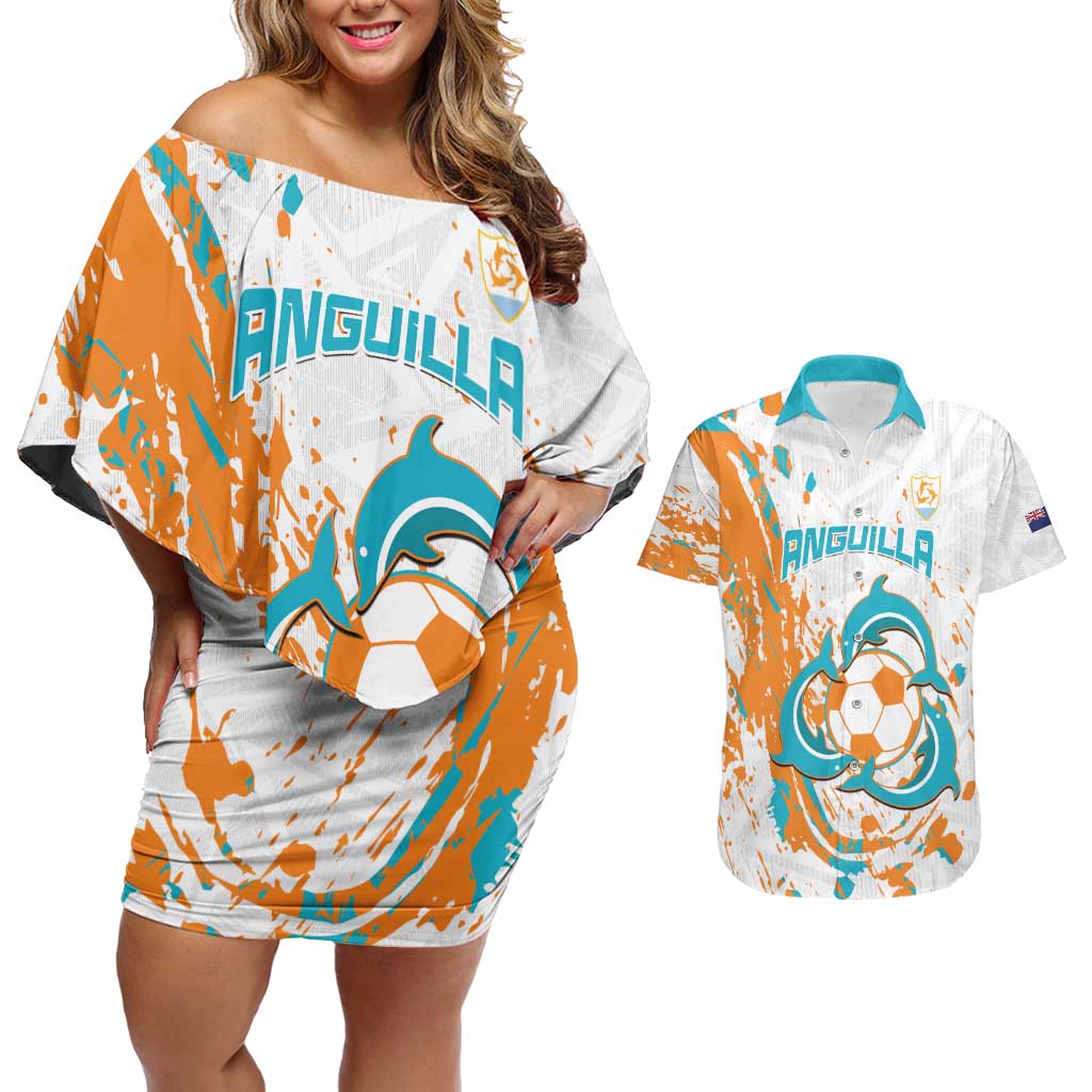 Custom Anguilla Football Couples Matching Off Shoulder Short Dress and Hawaiian Shirt Go Champions Grunge Style