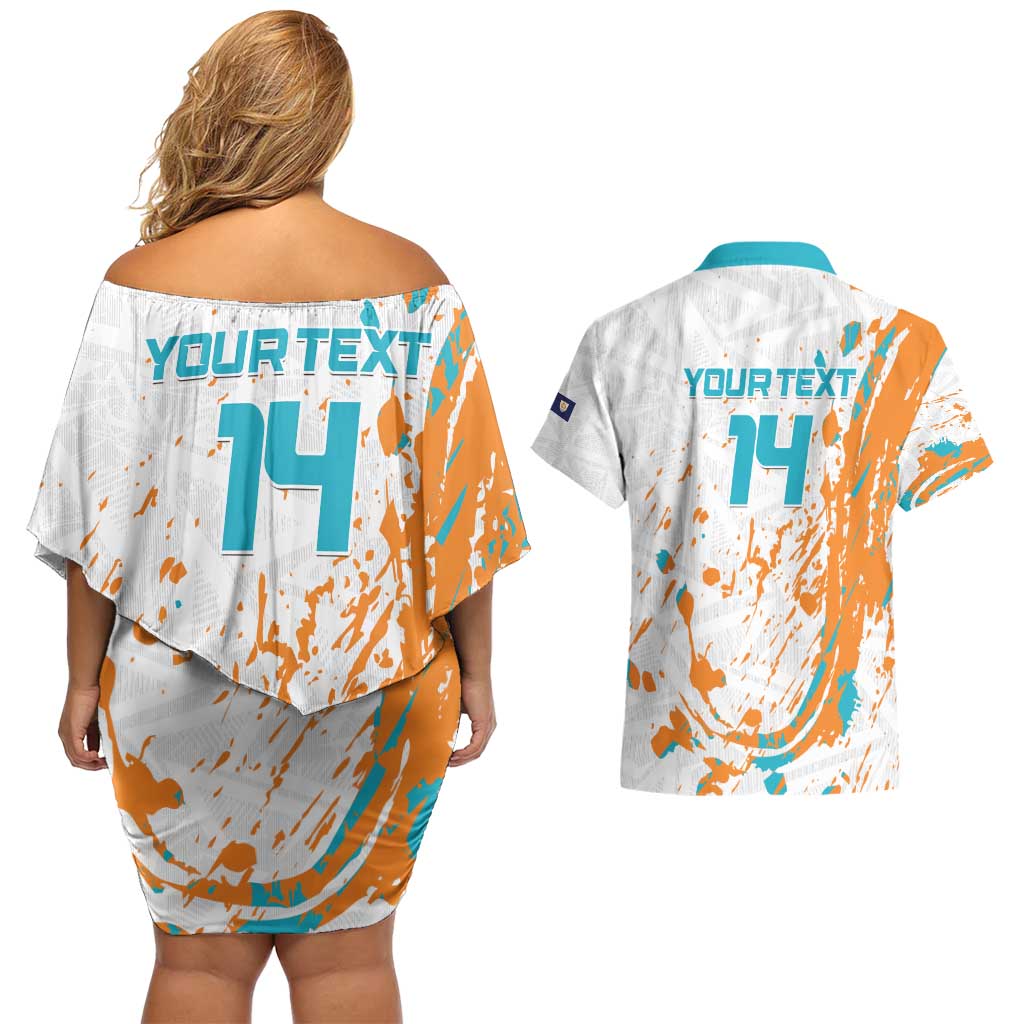 Custom Anguilla Football Couples Matching Off Shoulder Short Dress and Hawaiian Shirt Go Champions Grunge Style