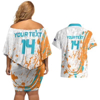 Custom Anguilla Football Couples Matching Off Shoulder Short Dress and Hawaiian Shirt Go Champions Grunge Style