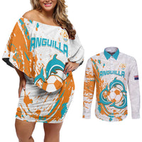 Custom Anguilla Football Couples Matching Off Shoulder Short Dress and Long Sleeve Button Shirt Go Champions Grunge Style