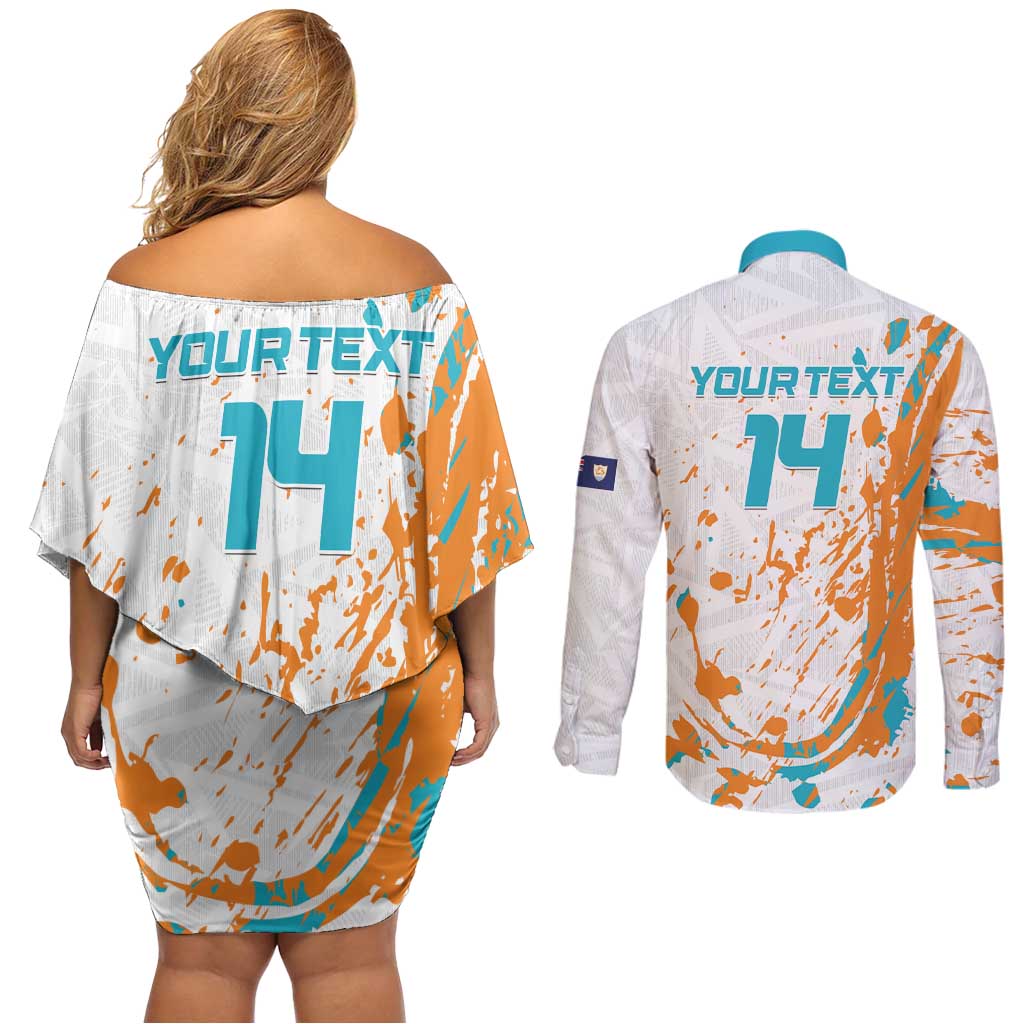 Custom Anguilla Football Couples Matching Off Shoulder Short Dress and Long Sleeve Button Shirt Go Champions Grunge Style