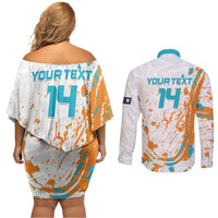 Custom Anguilla Football Couples Matching Off Shoulder Short Dress and Long Sleeve Button Shirt Go Champions Grunge Style
