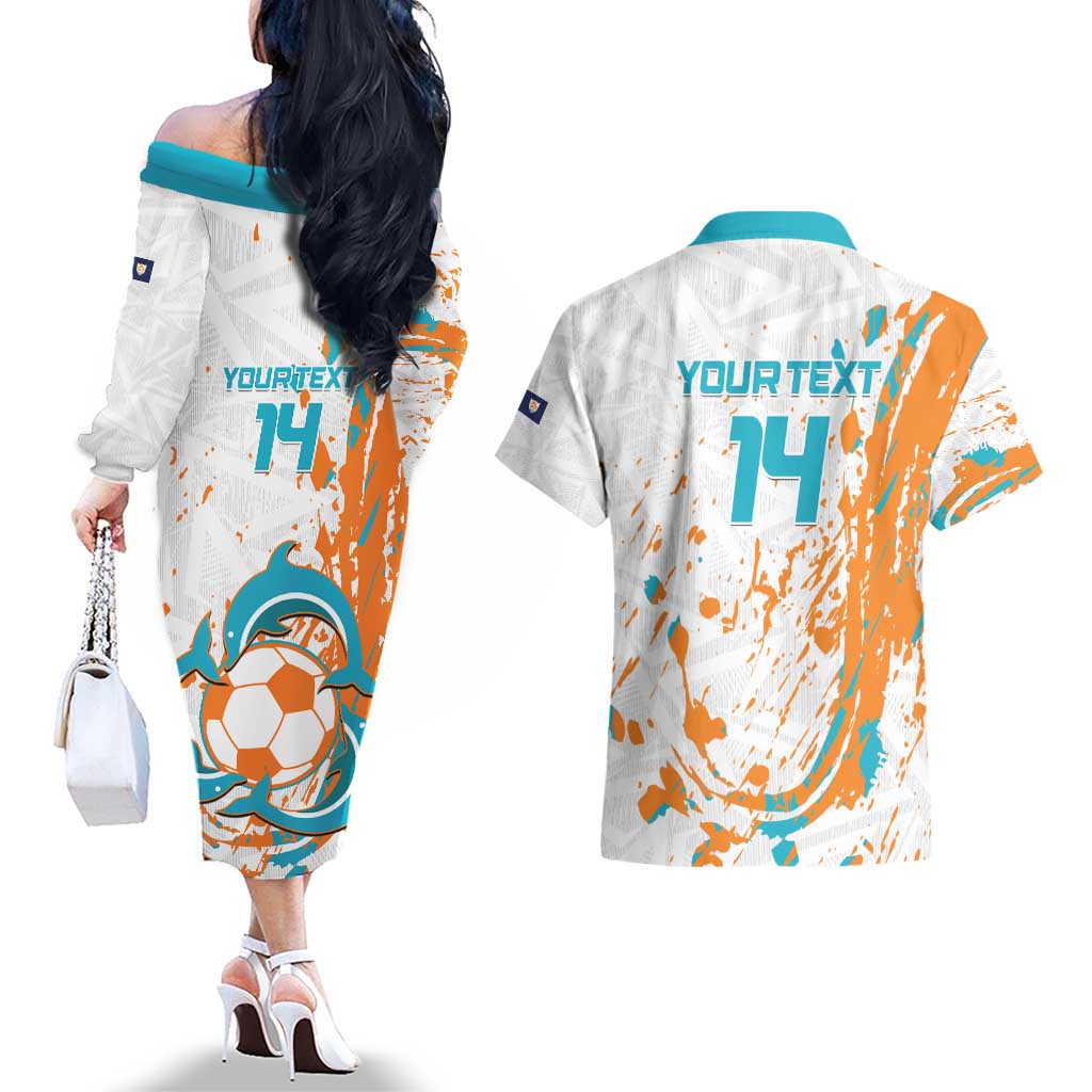 Custom Anguilla Football Couples Matching Off The Shoulder Long Sleeve Dress and Hawaiian Shirt Go Champions Grunge Style