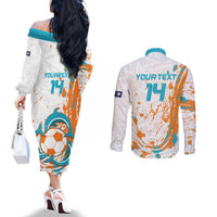 Custom Anguilla Football Couples Matching Off The Shoulder Long Sleeve Dress and Long Sleeve Button Shirt Go Champions Grunge Style
