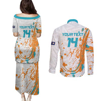 Custom Anguilla Football Couples Matching Puletasi and Long Sleeve Button Shirt Go Champions Grunge Style