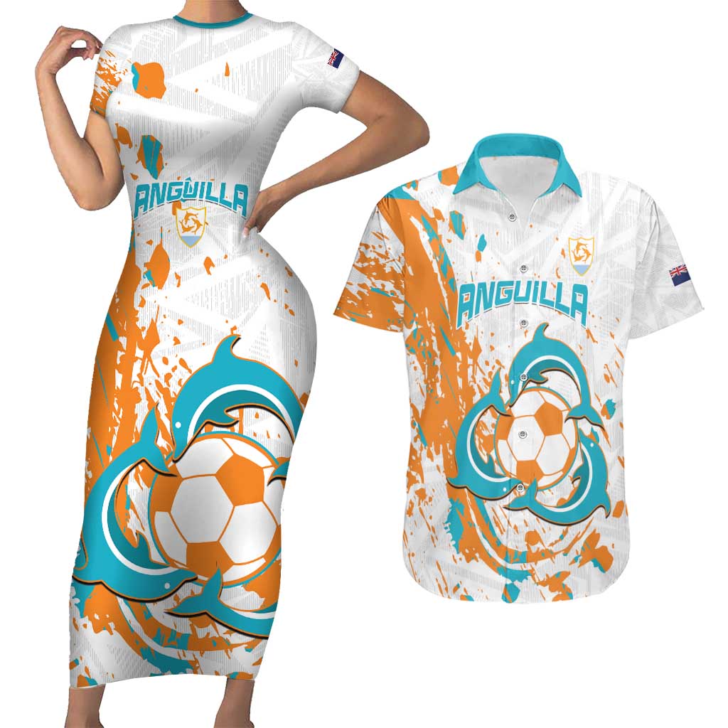 Custom Anguilla Football Couples Matching Short Sleeve Bodycon Dress and Hawaiian Shirt Go Champions Grunge Style