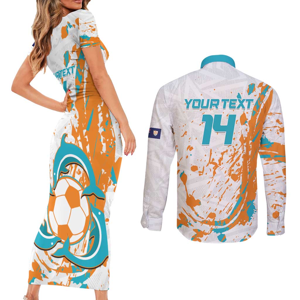 Custom Anguilla Football Couples Matching Short Sleeve Bodycon Dress and Long Sleeve Button Shirt Go Champions Grunge Style