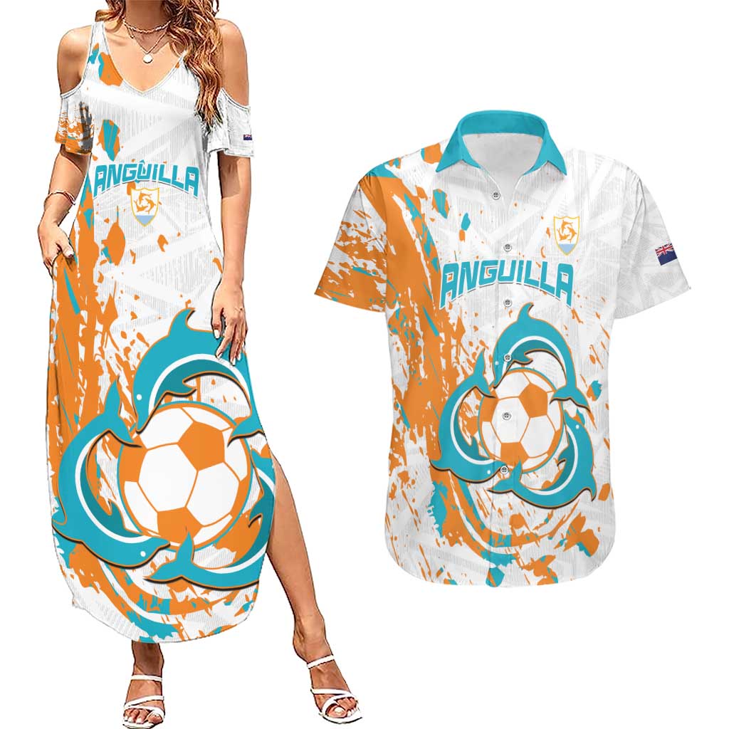 Custom Anguilla Football Couples Matching Summer Maxi Dress and Hawaiian Shirt Go Champions Grunge Style