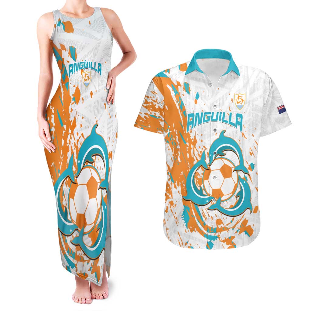 Custom Anguilla Football Couples Matching Tank Maxi Dress and Hawaiian Shirt Go Champions Grunge Style