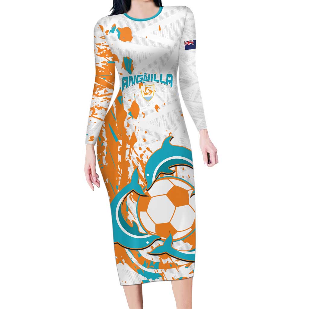 Custom Anguilla Football Family Matching Long Sleeve Bodycon Dress and Hawaiian Shirt Go Champions Grunge Style