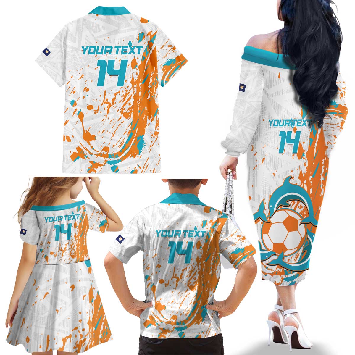 Custom Anguilla Football Family Matching Off The Shoulder Long Sleeve Dress and Hawaiian Shirt Go Champions Grunge Style