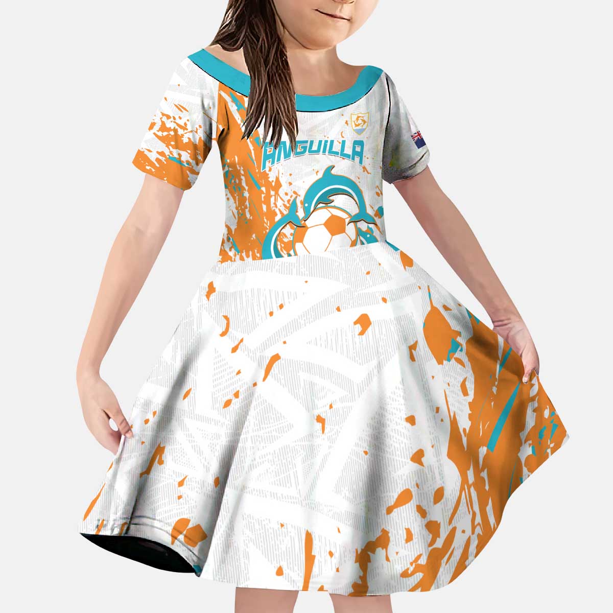 Custom Anguilla Football Kid Short Sleeve Dress Go Champions Grunge Style