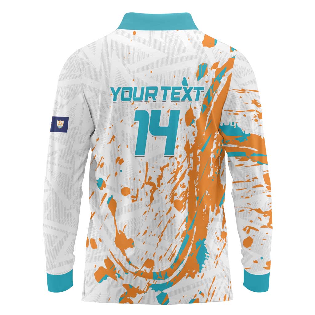 Custom Anguilla Football Long Sleeve Polo Shirt Go Champions Grunge Style