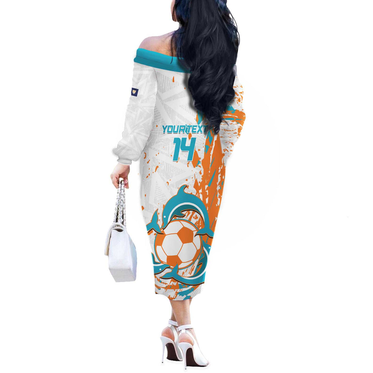 Custom Anguilla Football Off The Shoulder Long Sleeve Dress Go Champions Grunge Style