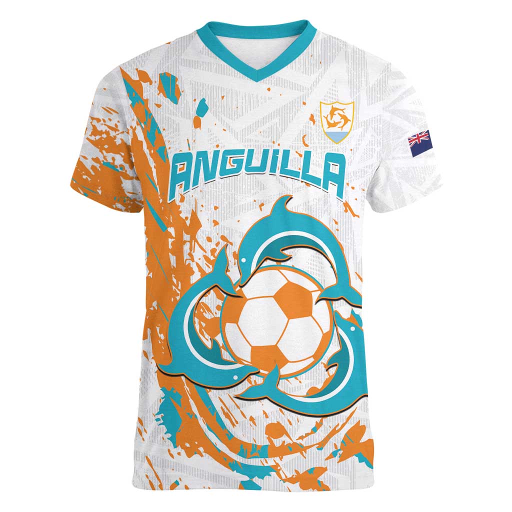 Custom Anguilla Football Women V-Neck T-Shirt Go Champions Grunge Style