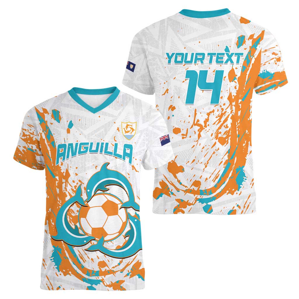 Custom Anguilla Football Women V-Neck T-Shirt Go Champions Grunge Style