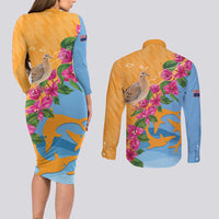 Anguilla Couples Matching Long Sleeve Bodycon Dress and Long Sleeve Button Shirt Coat Of Arms With Zenaida Dove