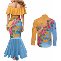 Anguilla Couples Matching Mermaid Dress and Long Sleeve Button Shirt Coat Of Arms With Zenaida Dove