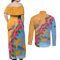Anguilla Couples Matching Off Shoulder Maxi Dress and Long Sleeve Button Shirt Coat Of Arms With Zenaida Dove