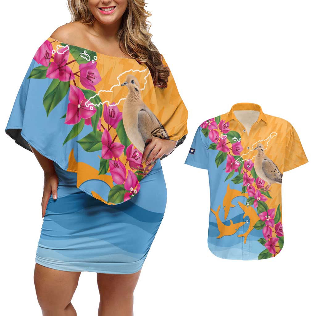 Anguilla Couples Matching Off Shoulder Short Dress and Hawaiian Shirt Coat Of Arms With Zenaida Dove