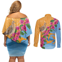 Anguilla Couples Matching Off Shoulder Short Dress and Long Sleeve Button Shirt Coat Of Arms With Zenaida Dove