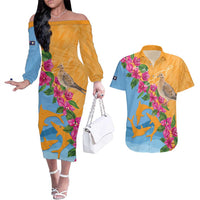 Anguilla Couples Matching Off The Shoulder Long Sleeve Dress and Hawaiian Shirt Coat Of Arms With Zenaida Dove