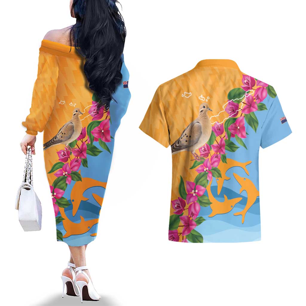 Anguilla Couples Matching Off The Shoulder Long Sleeve Dress and Hawaiian Shirt Coat Of Arms With Zenaida Dove
